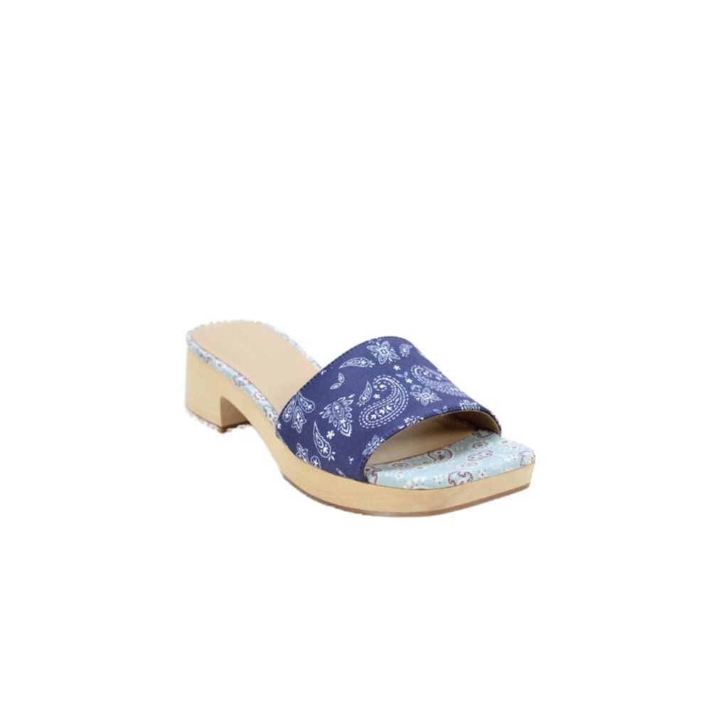 Villa Rouge Womens Block Heel Bandana Print Slide Sandals Blue White Size 7.5